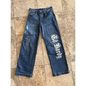 Ed Hardy Y2K Wide Leg Embroidered Logo Jeans 28